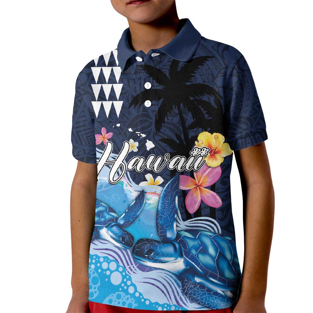 Hawaiian Honu Honi Ihu Kid Polo Shirt With Plumeria and Kakau Art Pattern