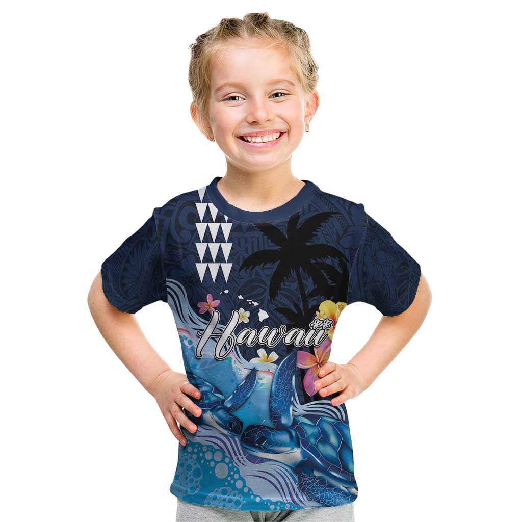 Hawaiian Honu Honi Ihu Kid T Shirt With Plumeria and Kakau Art Pattern