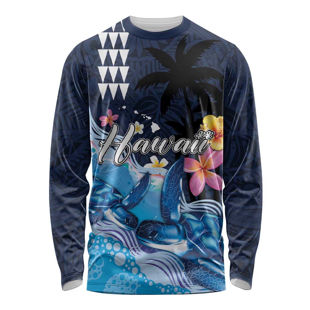 Hawaiian Honu Honi Ihu Long Sleeve Shirt With Plumeria and Kakau Art Pattern