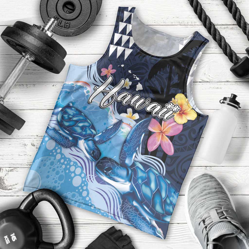 Hawaiian Honu Honi Ihu Men Tank Top With Plumeria and Kakau Art Pattern