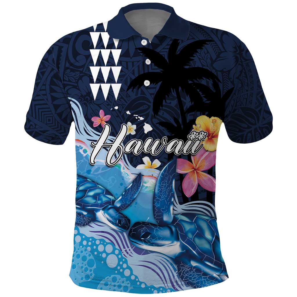 Hawaiian Honu Honi Ihu Polo Shirt With Plumeria and Kakau Art Pattern