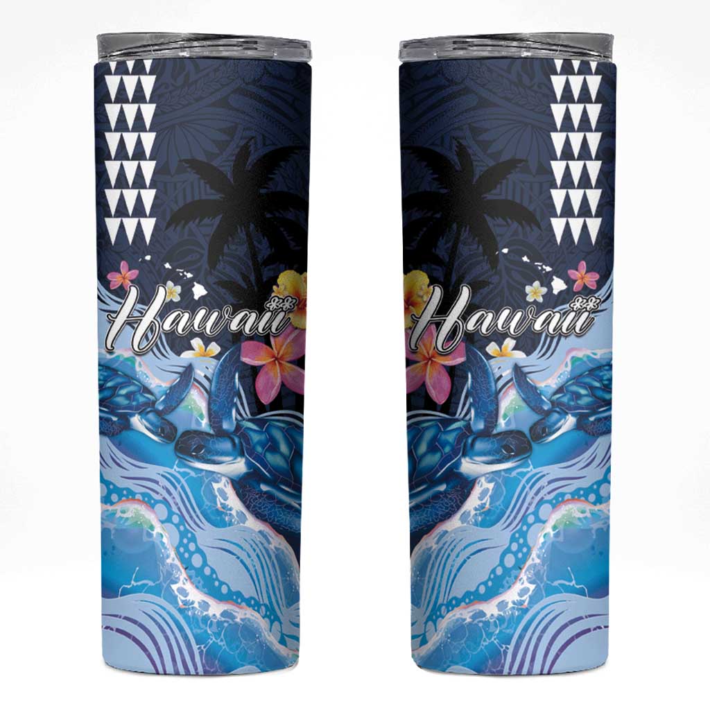 Hawaiian Honu Honi Ihu Skinny Tumbler With Plumeria and Kakau Art Pattern