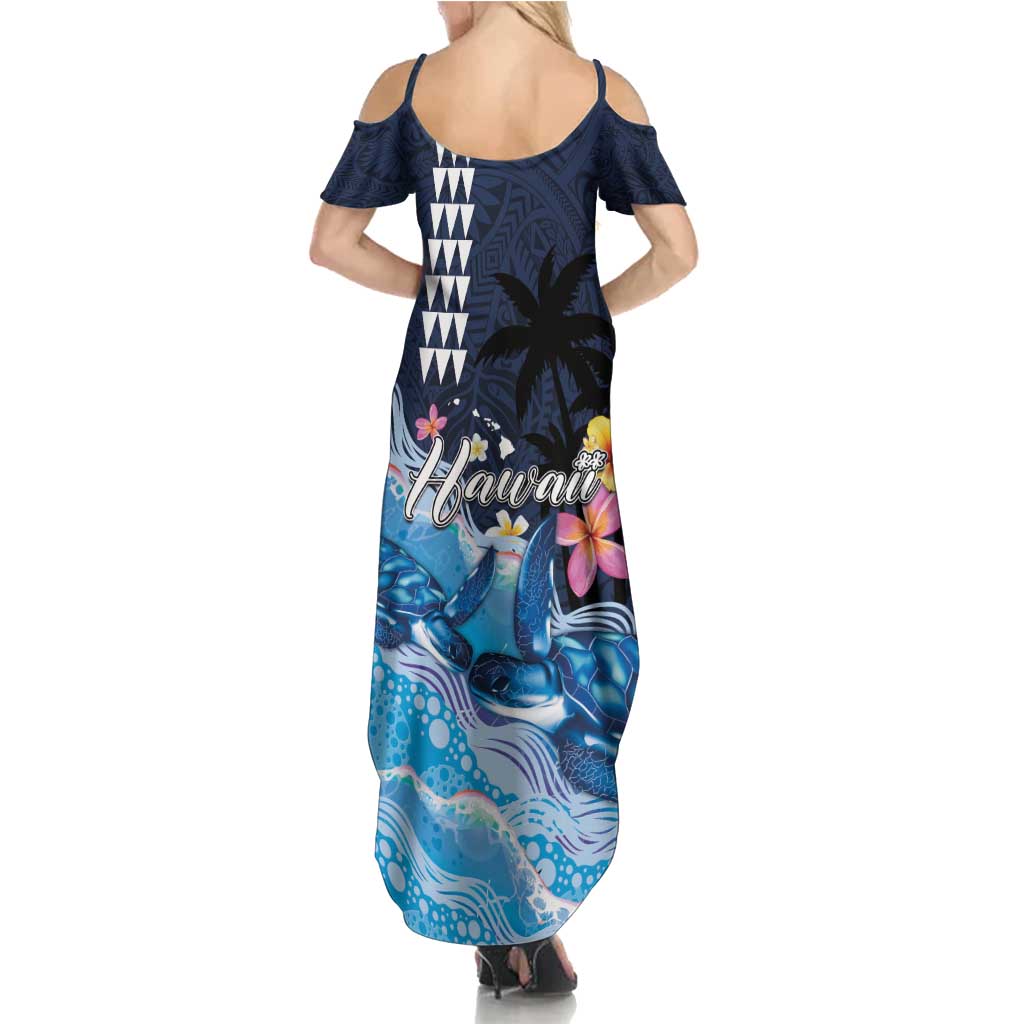 Hawaiian Honu Honi Ihu Summer Maxi Dress With Plumeria and Kakau Art Pattern