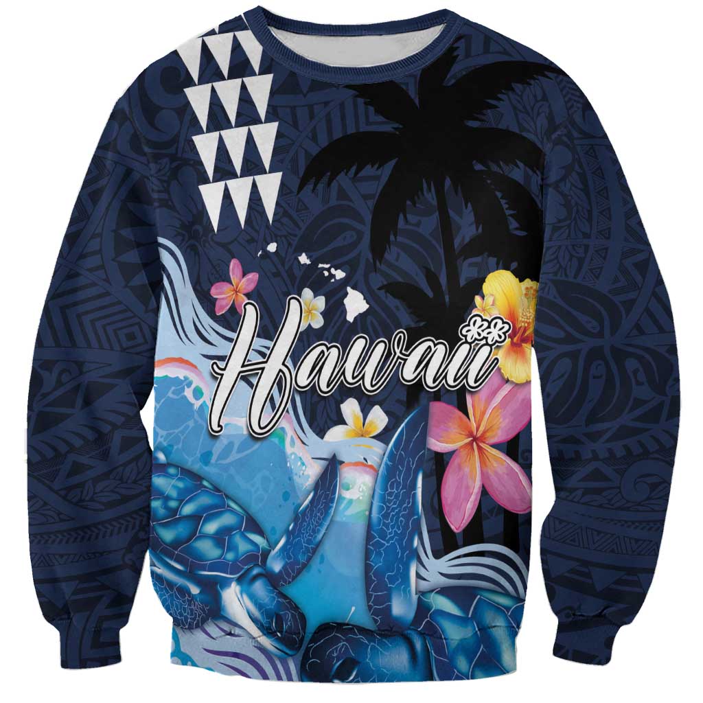 Hawaiian Honu Honi Ihu Sweatshirt With Plumeria and Kakau Art Pattern