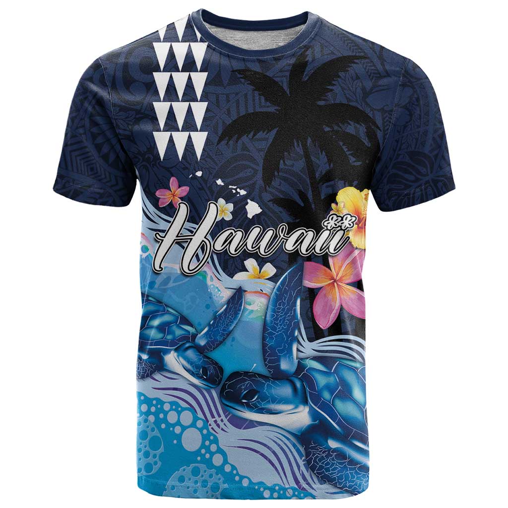 Hawaiian Honu Honi Ihu T Shirt With Plumeria and Kakau Art Pattern