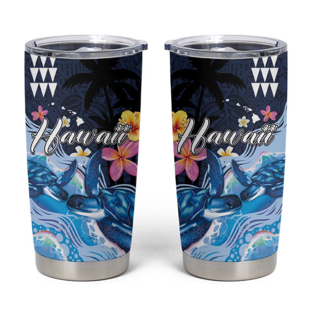 Hawaiian Honu Honi Ihu Tumbler Cup With Plumeria and Kakau Art Pattern