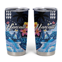 Hawaiian Honu Honi Ihu Tumbler Cup With Plumeria and Kakau Art Pattern