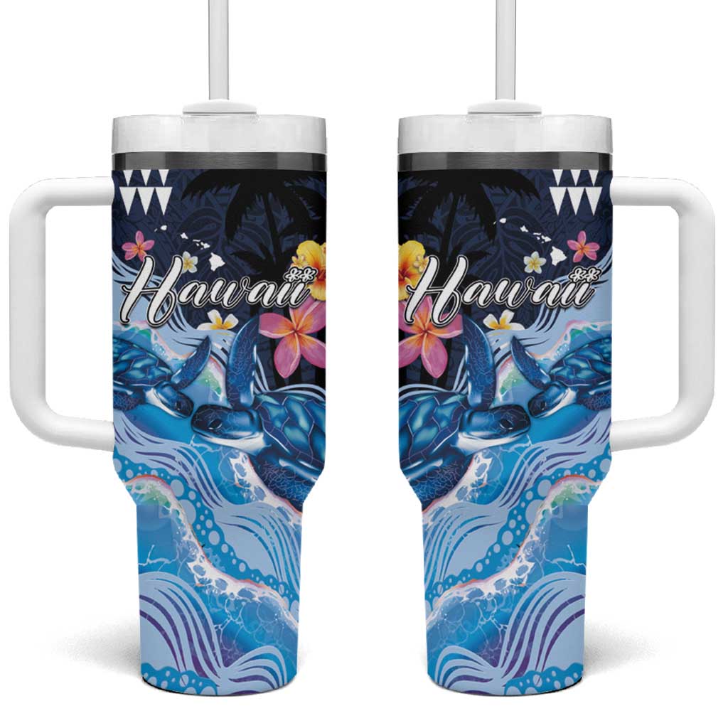 Hawaiian Honu Honi Ihu Tumbler With Handle With Plumeria and Kakau Art Pattern