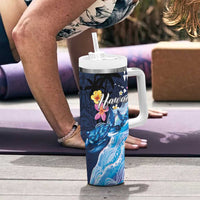 Hawaiian Honu Honi Ihu Tumbler With Handle With Plumeria and Kakau Art Pattern