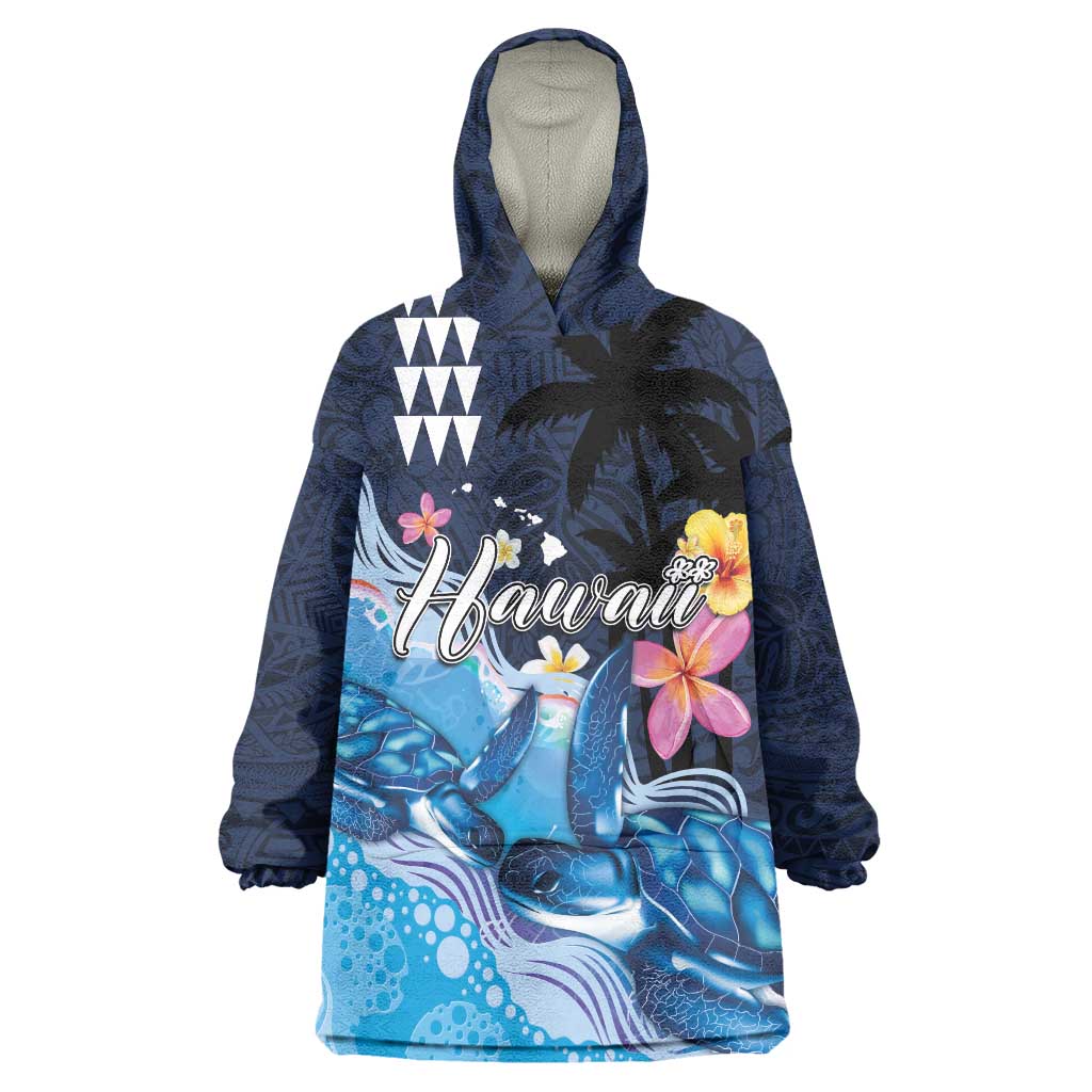 Hawaiian Honu Honi Ihu Wearable Blanket Hoodie With Plumeria and Kakau Art Pattern