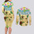 Aloha Turtle Family on The Beach Couples Matching Long Sleeve Bodycon Dress and Long Sleeve Button Shirt with Hawaiian Colorful Plumeria