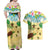 Aloha Turtle Family on The Beach Couples Matching Off Shoulder Maxi Dress and Hawaiian Shirt with Hawaiian Colorful Plumeria