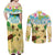 Aloha Turtle Family on The Beach Couples Matching Off Shoulder Maxi Dress and Long Sleeve Button Shirt with Hawaiian Colorful Plumeria