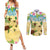 Aloha Turtle Family on The Beach Couples Matching Summer Maxi Dress and Long Sleeve Button Shirt with Hawaiian Colorful Plumeria