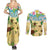 Aloha Turtle Family on The Beach Couples Matching Summer Maxi Dress and Long Sleeve Button Shirt with Hawaiian Colorful Plumeria