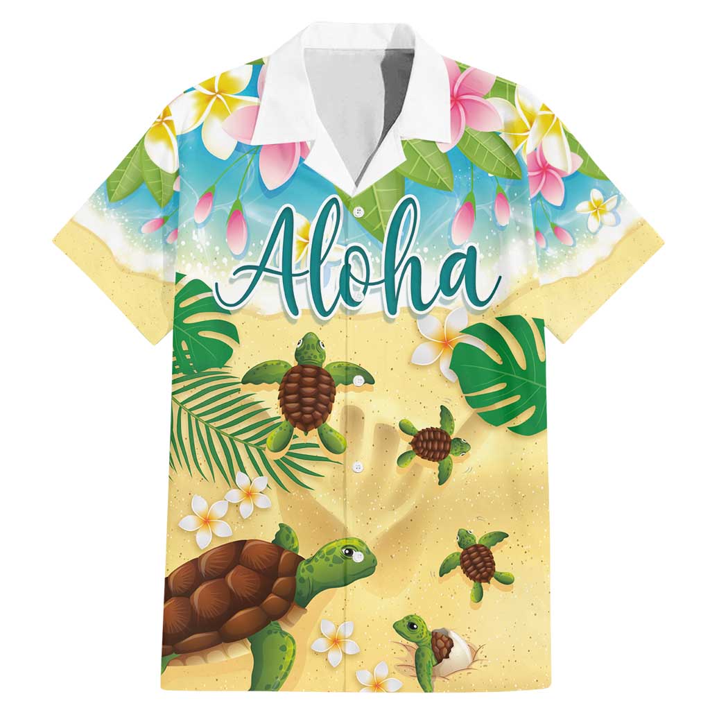 Aloha Turtle Family on The Beach Family Matching Mermaid Dress and Hawaiian Shirt with Hawaiian Colorful Plumeria