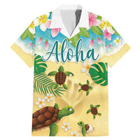Aloha Turtle Family on The Beach Family Matching Mermaid Dress and Hawaiian Shirt with Hawaiian Colorful Plumeria