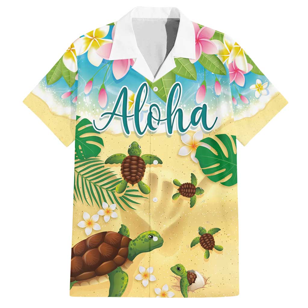 Aloha Turtle Family on The Beach Family Matching Puletasi and Hawaiian Shirt with Hawaiian Colorful Plumeria