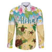 Aloha Turtle Family on The Beach Family Matching Tank Maxi Dress and Hawaiian Shirt with Hawaiian Colorful Plumeria