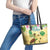 Aloha Turtle Family on The Beach Leather Tote Bag with Hawaiian Colorful Plumeria