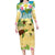 Aloha Turtle Family on The Beach Long Sleeve Bodycon Dress with Hawaiian Colorful Plumeria