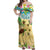 Aloha Turtle Family on The Beach Off Shoulder Maxi Dress with Hawaiian Colorful Plumeria