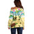 Aloha Turtle Family on The Beach Off Shoulder Sweater with Hawaiian Colorful Plumeria