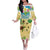 Aloha Turtle Family on The Beach Off The Shoulder Long Sleeve Dress with Hawaiian Colorful Plumeria