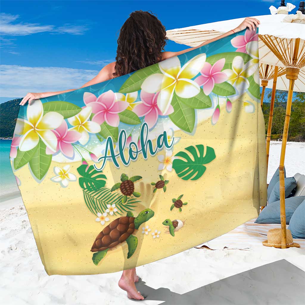 Aloha Turtle Family on The Beach Sarong with Hawaiian Colorful Plumeria