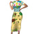 Aloha Turtle Family on The Beach Short Sleeve Bodycon Dress with Hawaiian Colorful Plumeria