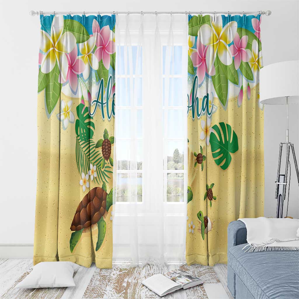 Aloha Turtle Family on The Beach Window Curtain with Hawaiian Colorful Plumeria
