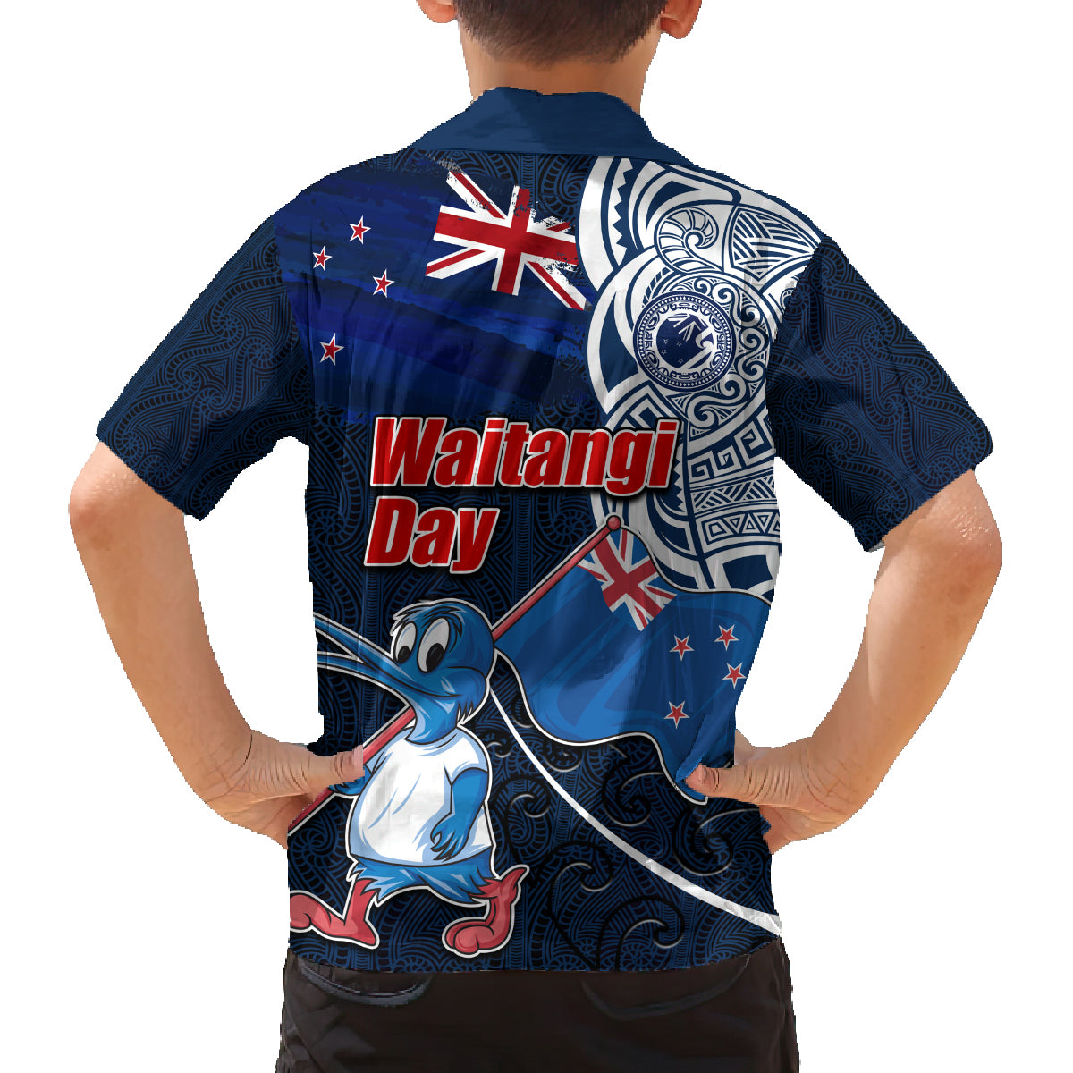 New Zealand Waitangi Family Matching Off Shoulder Short Dress and Hawaiian Shirt Te Ra O Waitangi Maori Kiwis Bird LT03 - Polynesian Pride