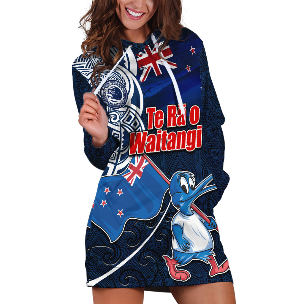 New Zealand Waitangi Hoodie Dress Te Ra O Waitangi Maori Kiwis Bird LT03 Blue - Polynesian Pride