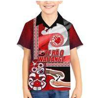 Maori Waitangi Family Matching Mermaid Dress and Hawaiian Shirt Hei-tiki Koru with Tino Rangatiratanga Maori Flag LT03 Son's Shirt Red - Polynesian Pride