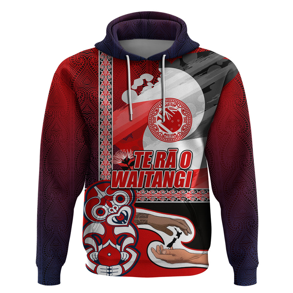Maori Waitangi Zip Hoodie Hei-tiki Koru with Tino Rangatiratanga Maori Flag LT03 Pullover Hoodie Red - Polynesian Pride