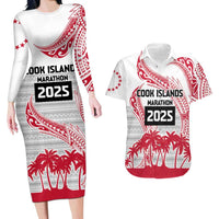 Cook Islands Marathon 2025-Pursuit in Paradise Couples Matching Long Sleeve Bodycon Dress and Hawaiian Shirt Red Color LT03 Red - Polynesian Pride