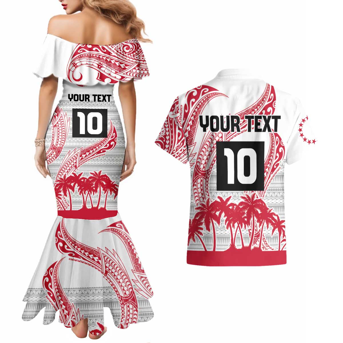 Cook Islands Marathon 2025-Pursuit in Paradise Couples Matching Mermaid Dress and Hawaiian Shirt Red Color LT03 - Polynesian Pride