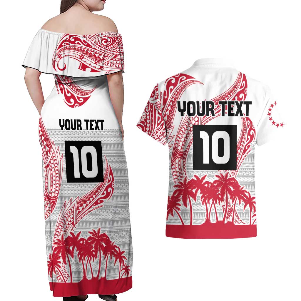 Cook Islands Marathon 2025-Pursuit in Paradise Couples Matching Off Shoulder Maxi Dress and Hawaiian Shirt Red Color LT03 - Polynesian Pride