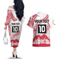 Cook Islands Marathon 2025-Pursuit in Paradise Couples Matching Off The Shoulder Long Sleeve Dress and Hawaiian Shirt Red Color LT03 - Polynesian Pride