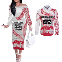 Cook Islands Marathon 2025-Pursuit in Paradise Couples Matching Off The Shoulder Long Sleeve Dress and Long Sleeve Button Shirt Red Color LT03 Red - Polynesian Pride