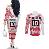 Cook Islands Marathon 2025-Pursuit in Paradise Couples Matching Off The Shoulder Long Sleeve Dress and Long Sleeve Button Shirt Red Color LT03 - Polynesian Pride
