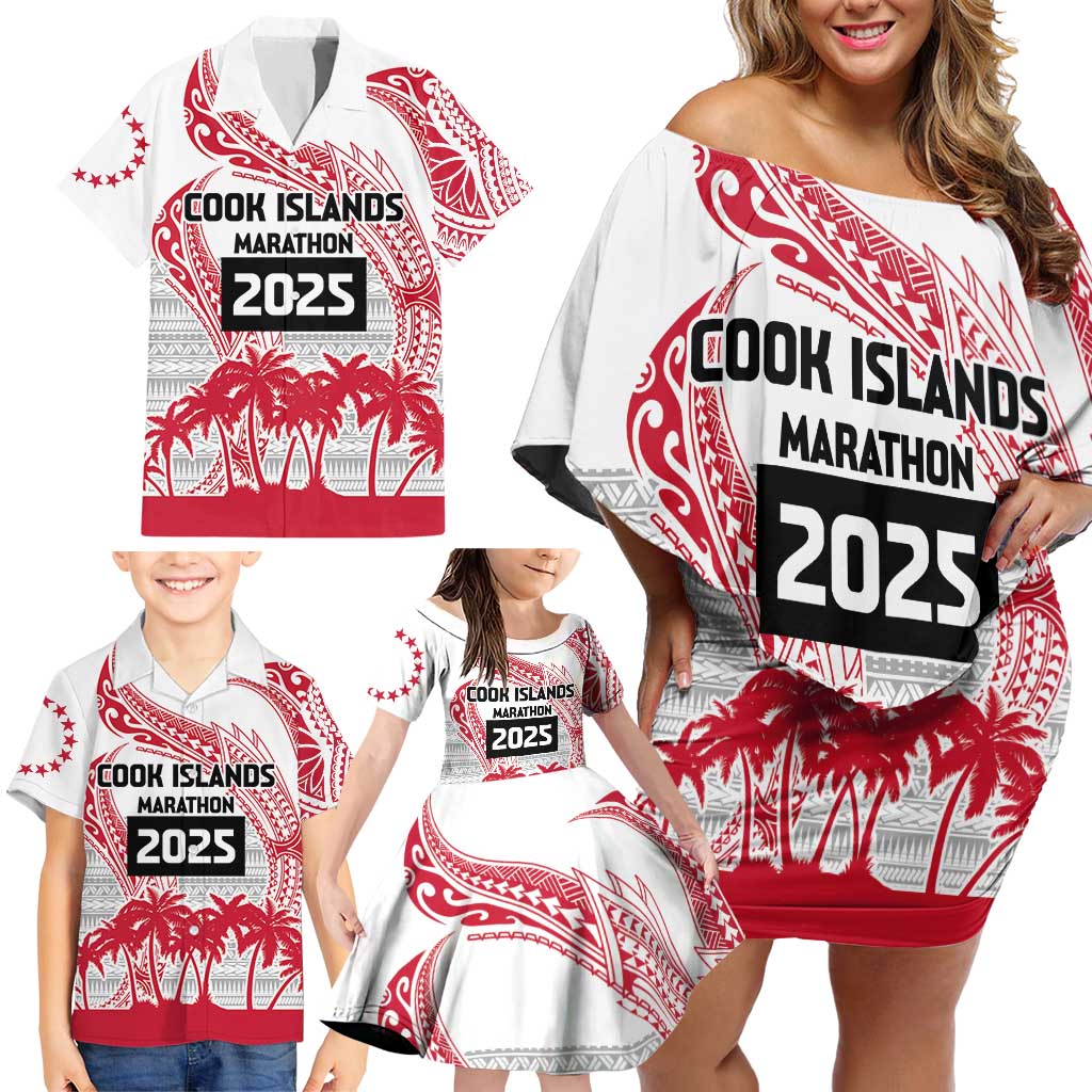 Cook Islands Marathon 2025-Pursuit in Paradise Family Matching Off Shoulder Short Dress and Hawaiian Shirt Red Color LT03 - Polynesian Pride