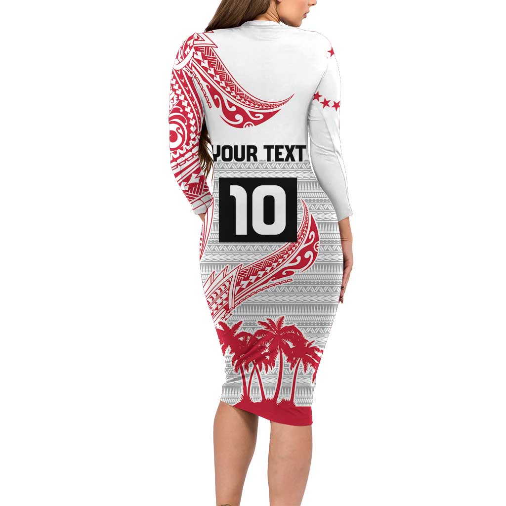 Cook Islands Marathon 2025-Pursuit in Paradise Long Sleeve Bodycon Dress Red Color