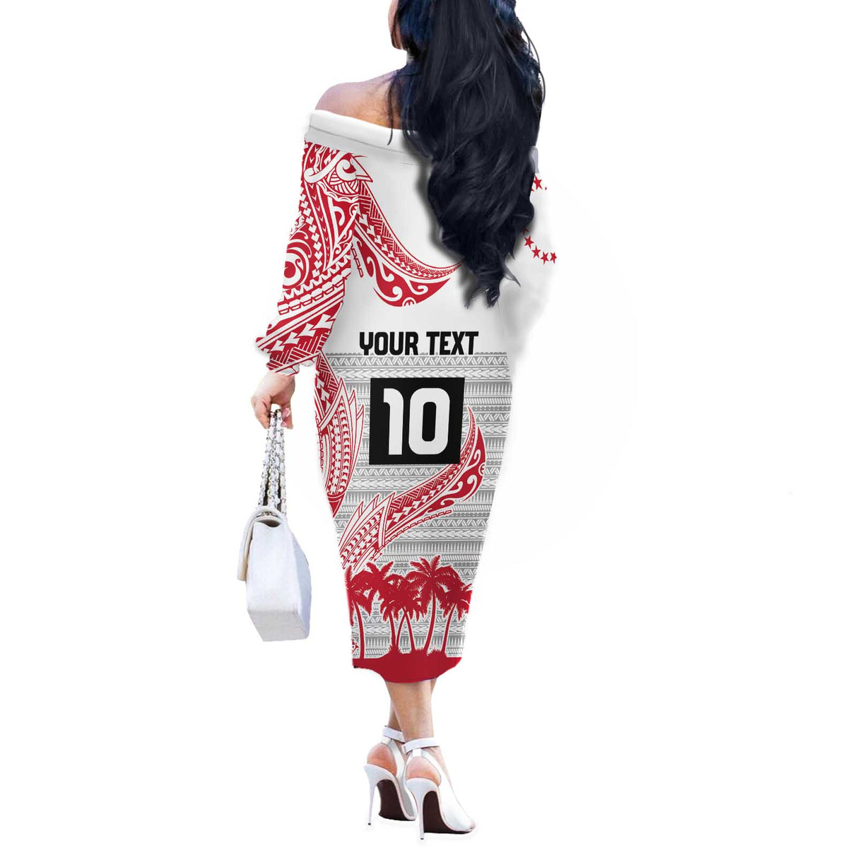 Cook Islands Marathon 2025-Pursuit in Paradise Off The Shoulder Long Sleeve Dress Red Color