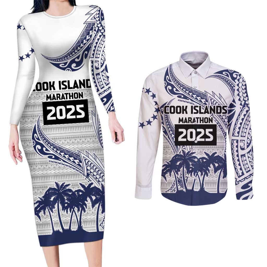 Cook Islands Marathon 2025-Pursuit in Paradise Couples Matching Long Sleeve Bodycon Dress and Long Sleeve Button Shirt Blue Color LT03 Blue - Polynesian Pride