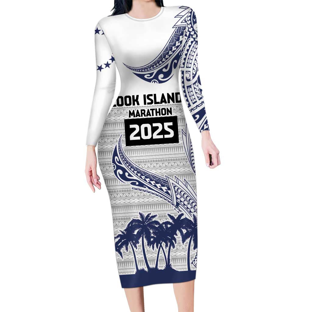 Cook Islands Marathon 2025-Pursuit in Paradise Family Matching Long Sleeve Bodycon Dress and Hawaiian Shirt Blue Color