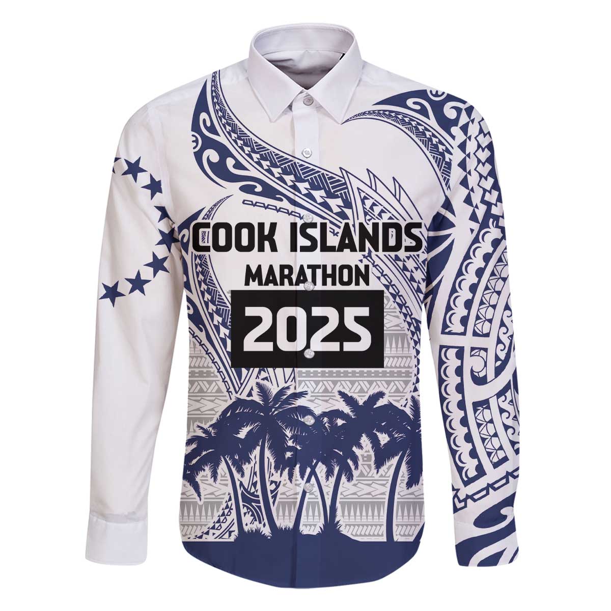 Cook Islands Marathon 2025-Pursuit in Paradise Family Matching Off The Shoulder Long Sleeve Dress and Hawaiian Shirt Blue Color LT03 Dad's Shirt - Long Sleeve Blue - Polynesian Pride