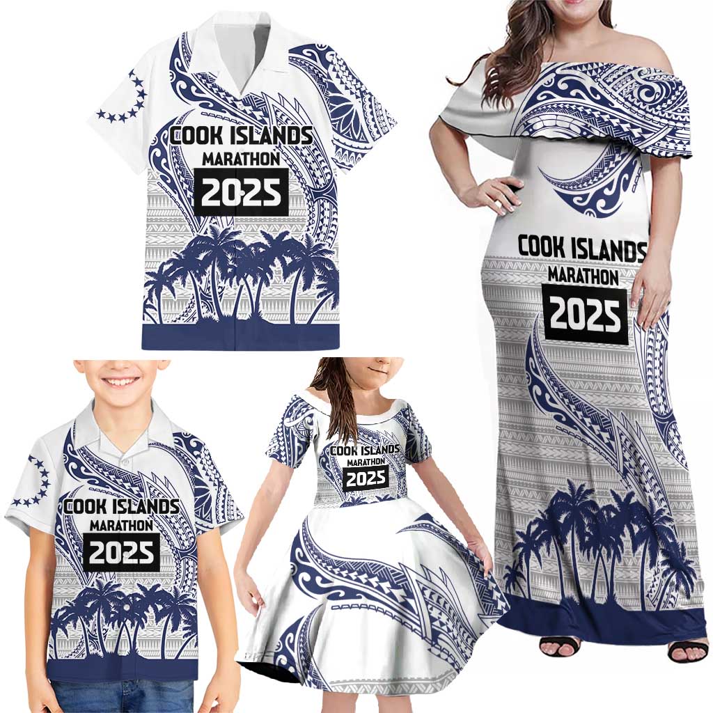 Cook Islands Marathon 2025-Pursuit in Paradise Family Matching Off Shoulder Maxi Dress and Hawaiian Shirt Blue Color LT03 - Polynesian Pride