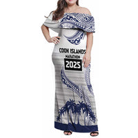 Cook Islands Marathon 2025-Pursuit in Paradise Family Matching Off Shoulder Maxi Dress and Hawaiian Shirt Blue Color LT03 Mom's Dress Blue - Polynesian Pride