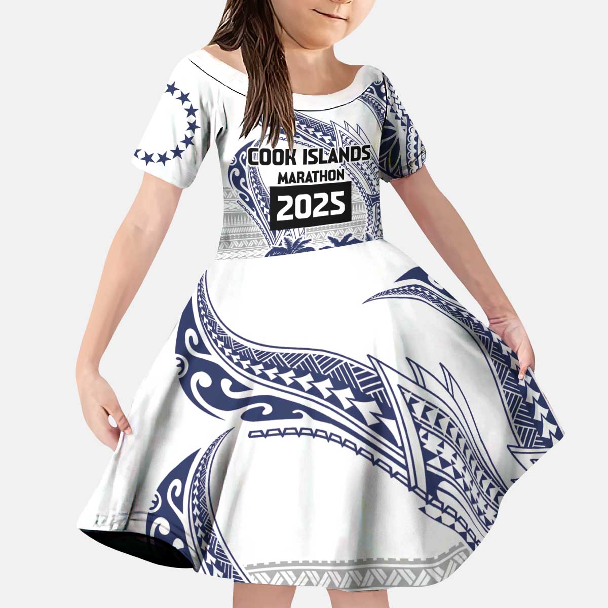 Cook Islands Marathon 2025-Pursuit in Paradise Kid Short Sleeve Dress Blue Color